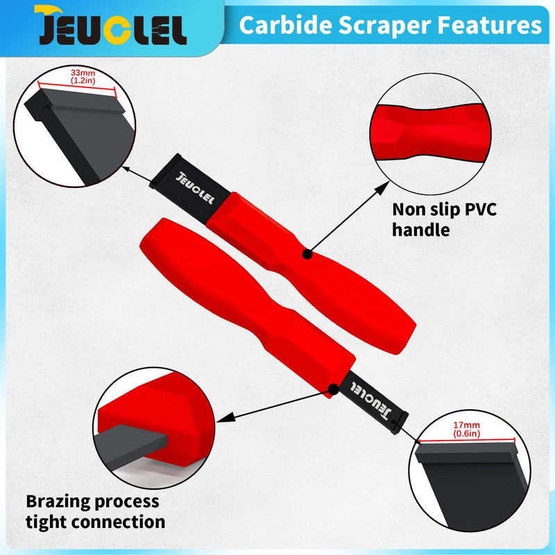2PCS Super Gasket Scraper Tool, Carbide Scraper with Tungsten Tip, 1-1/4 Inch and 5/8 Inch Metal Scraper for Automotive and Removing Paint, Varnish, Glue, Grout, Carbon, Rust, Concrete (Red)