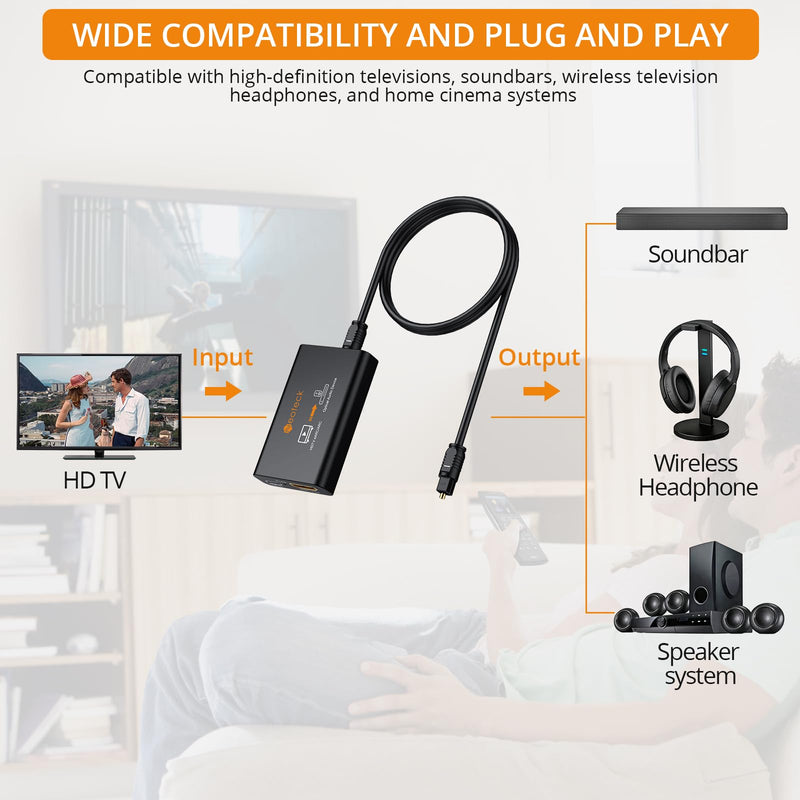 Neoteck ARC/eARC Audio Extractor, HDMI ARC Audio to Optical Extractor with Supports PCM 2.0, Dolby 5.1, DTS 5.1, 24bit/192kHz, Plug and Play, Suitable for TV, Home Cinema & Legacy Audio Systems Single-fiber interface output