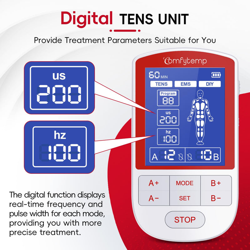 Comfytemp TENS Unit Muscle Stimulator for Pain Relief Therapy, TENS Machine with 20 Modes and DIY, Dual Channel EMS Unit, Electric Pulse Massager for Back, Shoulder, Sciatica, Knee