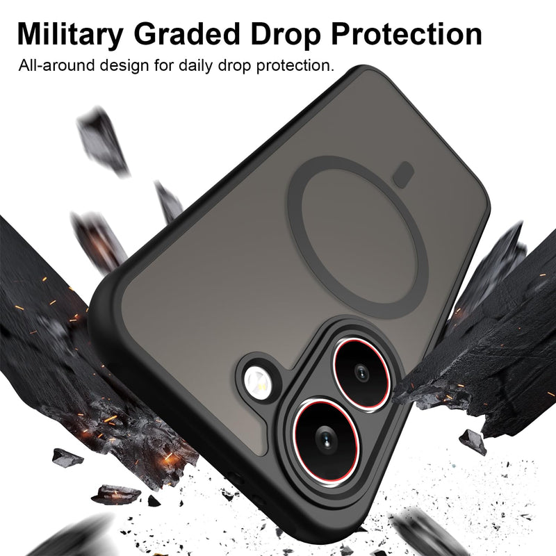 QUIETIP Magnetic Case for Poco X8 Pro with Screen Protector,[Compatible with MagSafe] Translucent Matte Drop Protection Cover,Black Black