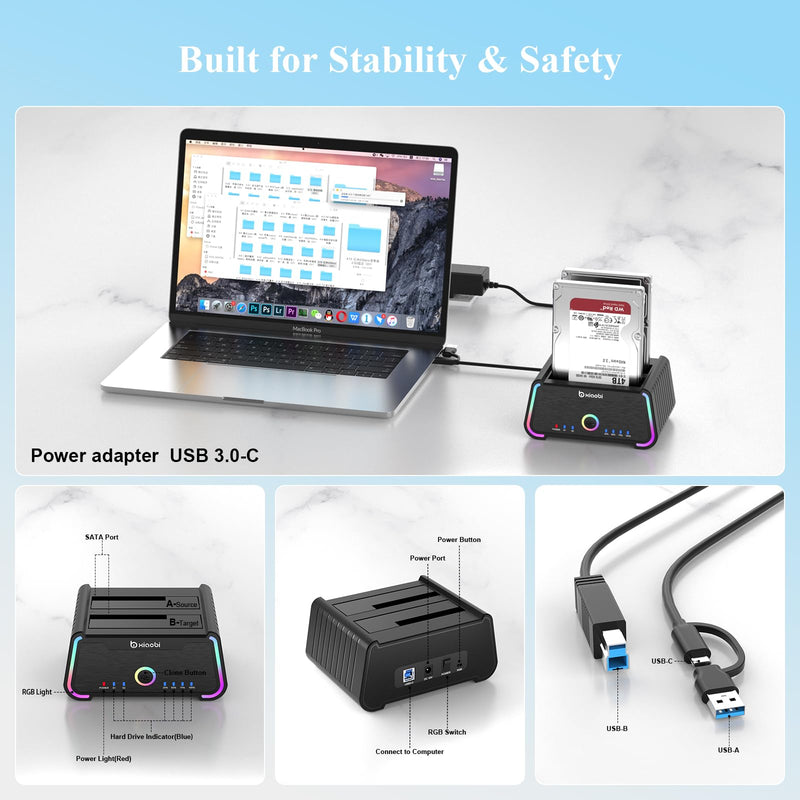 Hard Drive Docking Station , USB C Dual Bay Dock for 2.5/3.5" SATA HDD SSD | Hard Drive Reader Up to 5Gbps, Support UASP Offline Clone Function
