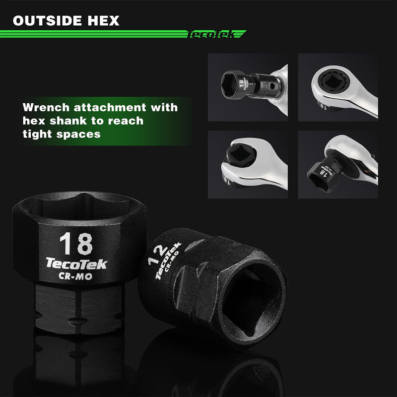 TecoTek 19PCS 3/8-Inch Drive Metric Low Profile Impact Socket Set, Stubby Socket Set, 6mm-24mm, No Skips Sizes, 6 Point, Cr-Mo, Shorter Socket for Tight Areas 0.24" - 0.94" (0.38" Dr.)