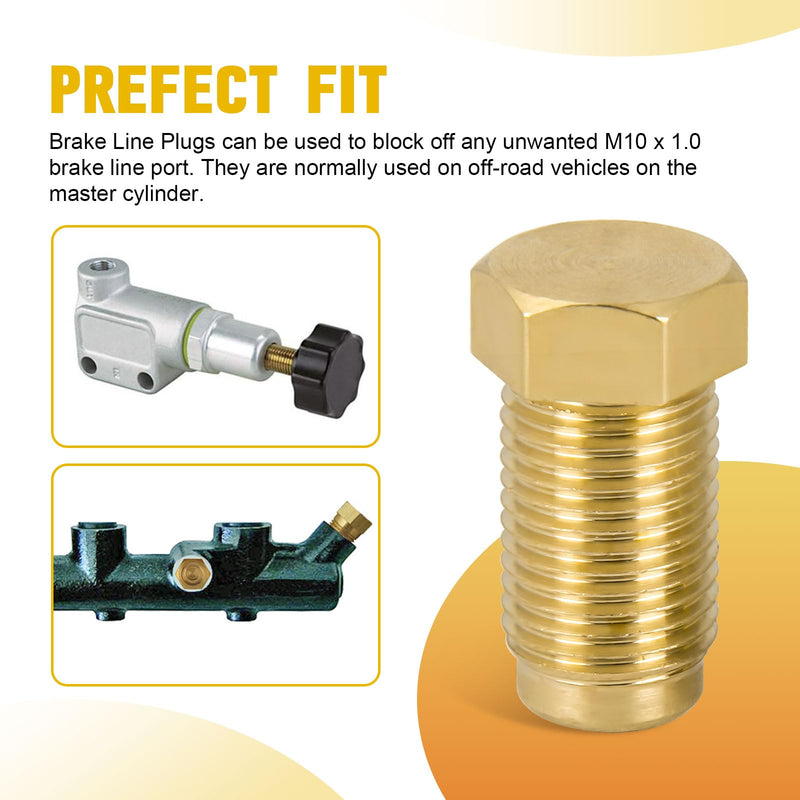 Brake Line Plugs Compatible with Dune Buggy, 10MM 1.0 Bubble, 1/8" Npt Male Brass Pipe Fitting Hex Head Plug Used For Block Off Any Unwanted M10 X 1.0 Brake Line Port (Pack Of 2)