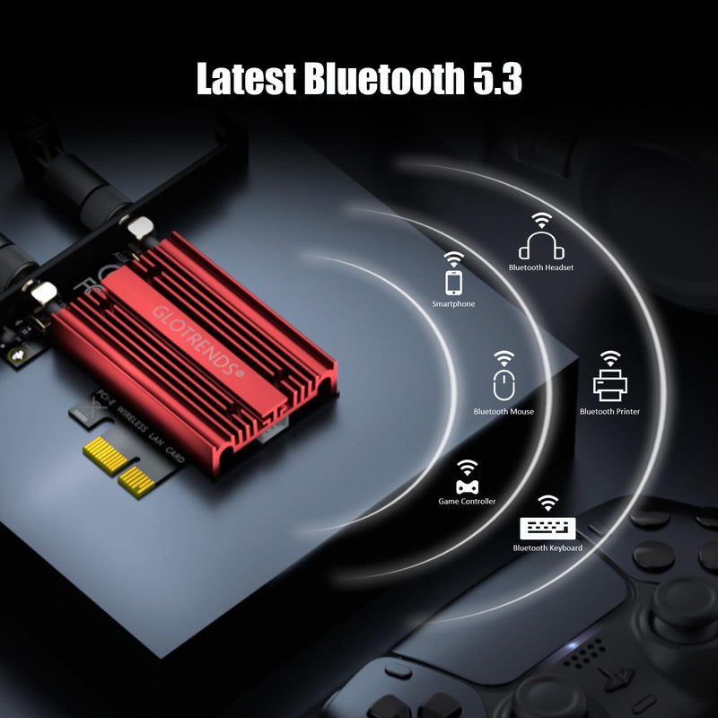 GLOTRENDS AX5400 WiFi 6E PCIe Card with Low-Profile Bracket for Desktop PC, Intel AX210 Chip, 802.11ax, Bluetooth 5.3, Support Windows 11/10/Linux, Not Support Mac OS/Windows 7/XP