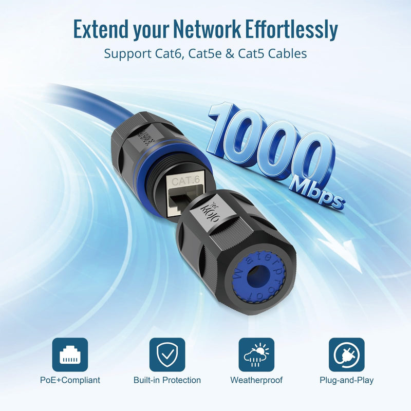 Tecmojo Waterproof Cat6 Coupler, IP68 Outdoor Ethernet Connector for CAT6/CAT5E/CAT5,Shielded RJ45 Ethernet Extender for IP Camera and PoE Device, 3.2in,6 Pack 6