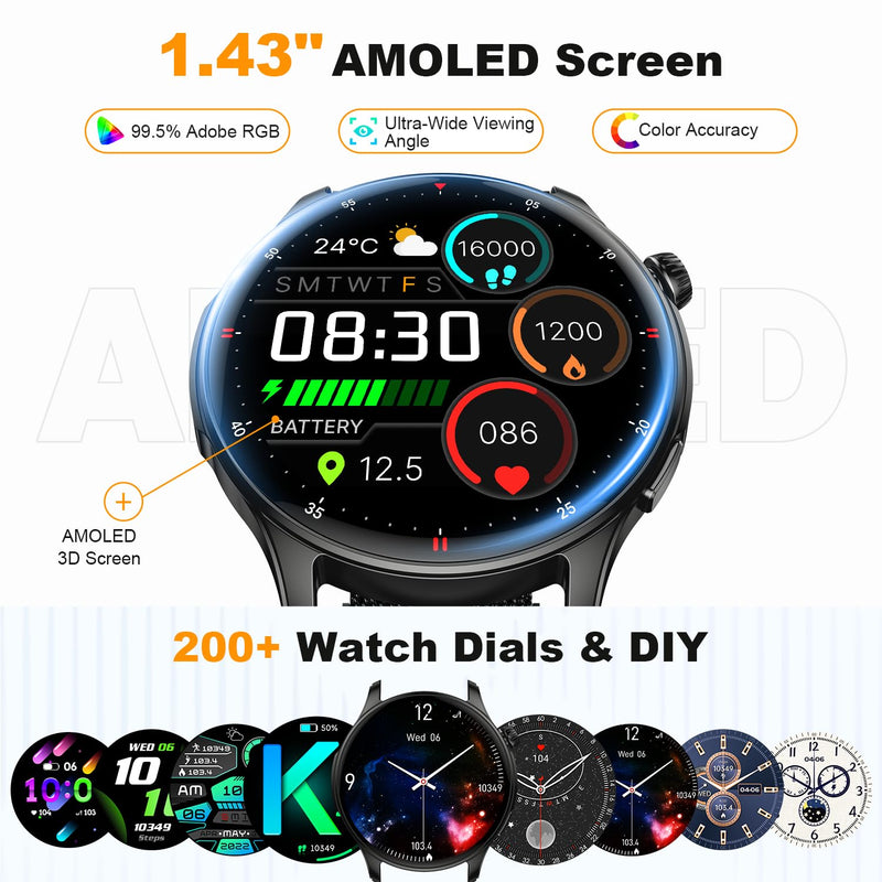 Smart Watch for Men Women Fitness: Make Answer Call Running Digital Mens Watches Waterproof Smartwatch Android Phone iPhone Samsung Compatible Step Pedometer Tracker Heart Rate Sleep SpO2 Monitor Black