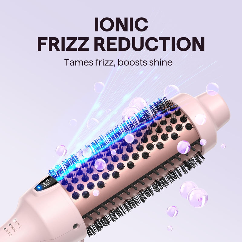 Wavytalk Thermal Brush 38mm Ionic Blowout Express Heated Hot Brush | Thermal Round Brush for Hair Styling, Heated Curling Iron Create Natural Curls, Dual Voltage and UK Plug, Pink