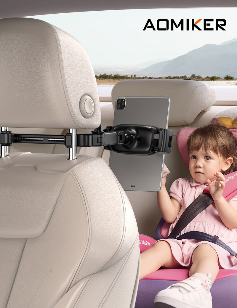 iPad Holder Car Headrest - [Stretchable Arm] 2024 Adjustable Tablet Mount for Car Backseat, Travel Road Trip Essentials for Kids, for iPad Pro, Air, Mini, Samsung Tab, 4.7-11” Device - Black