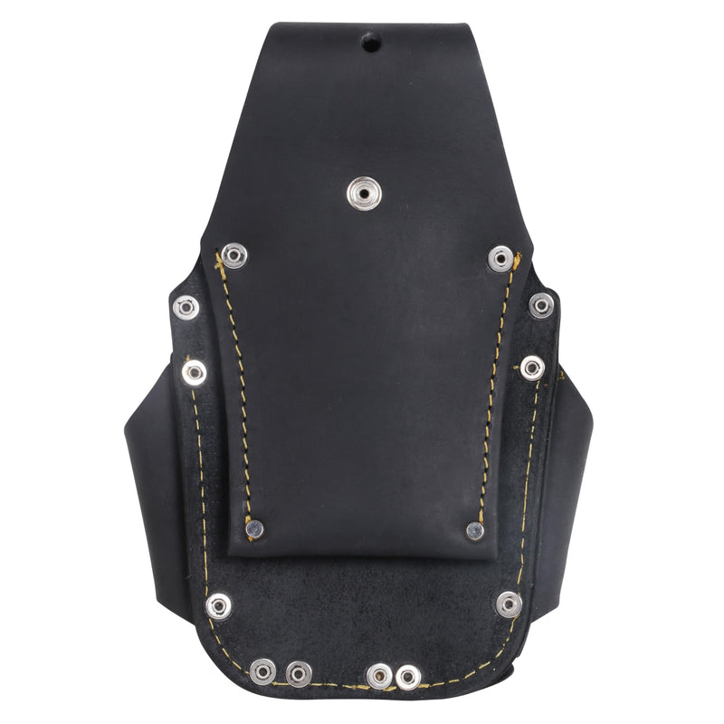 FESA Leather Electrician Tool Pouch - Pocket Caddy Clip On Tool Pouch with Voltage Test Meter Pocket & 5 Other Compartments - Easy On & Off - Fits Belts up to 3" Wide - Handcrafted Black