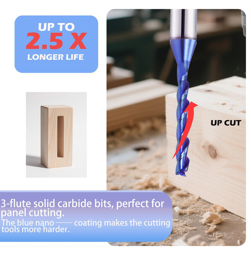 2PCS BRF322 CNC Solid Carbide Router Bits 1/8 inch Cutting Dia 1/4 inch Shank Spiral Solid Carbide End Mill with NACO Coating for Wood Cut Carving Engraving 1/8 inch Cutting Diameter 2