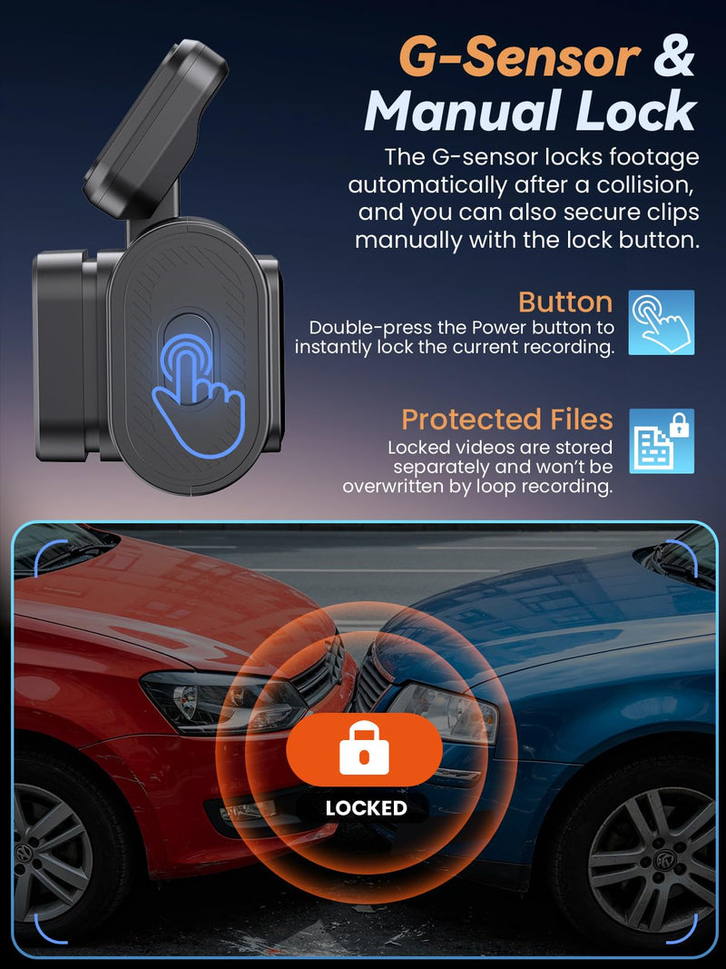 Dash Cam Front and Rear 4K+1080P, Dual Dashcam with 64GB Card | 5GHz WiFi, App Control, 1.47" IPS Screen, 24H Parking Mode, Night Vision, 170° Wide Angle, G-Sensor, WDR, Car Camera