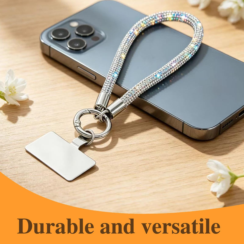 Diamond-Studded Cell Phone Strap Accessories Iridescent Silver