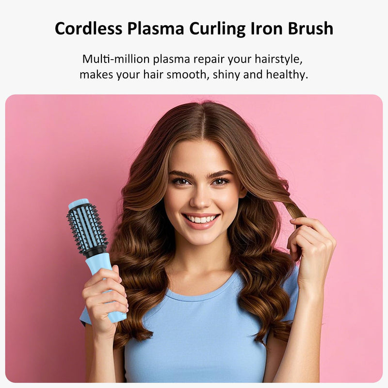 Leeko 3 in 1 Hot Hair Curler and Straightener Brush, 40mm, 4 Temperatures, USB Rechargeable (Blue) Blue