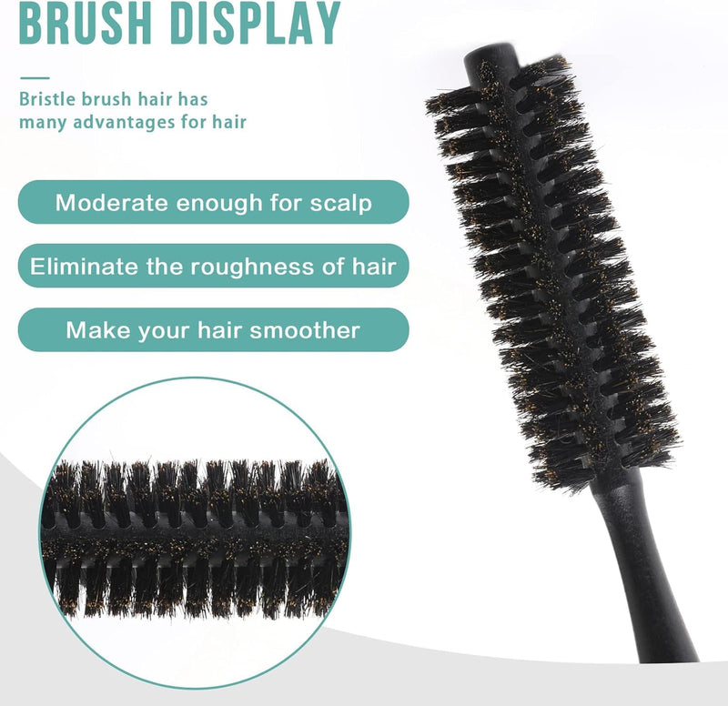  [AUSTRALIA] - Bristle Brush Hair Roller for Men and Women Small Round Hair Brush Beard Brush for Men (Black)