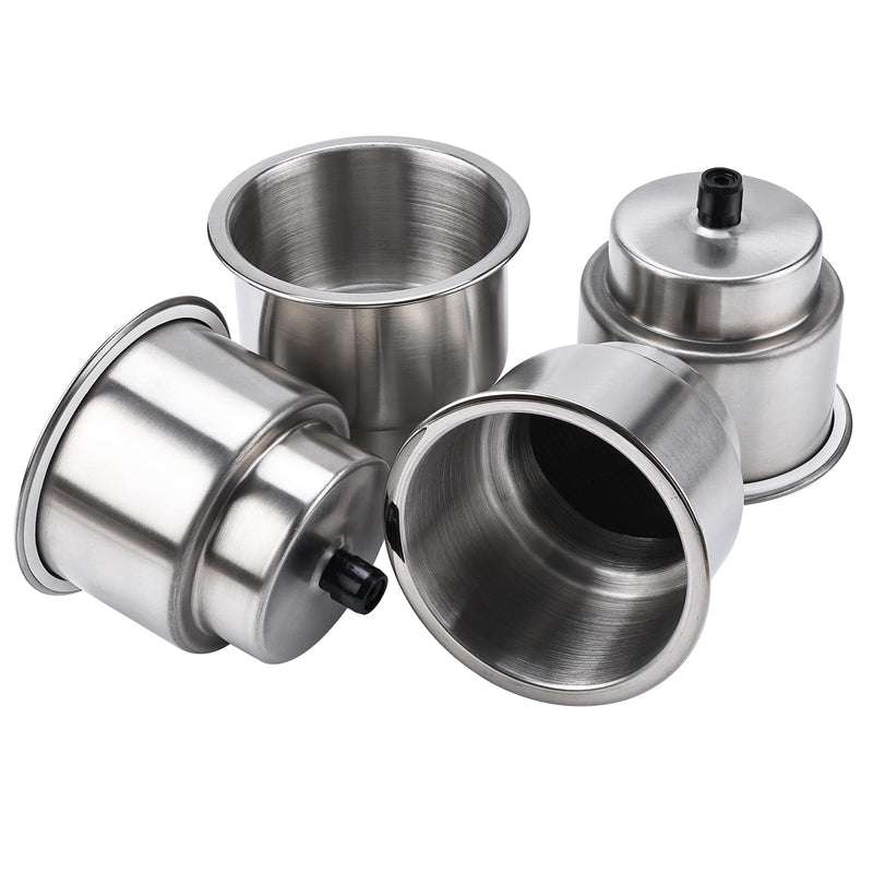 NovelBee Stainless Steel Cup Drink Holder with Drain,Mounting Gasket and Internal pad for Marine Boat Rv Camper (4-Pack)