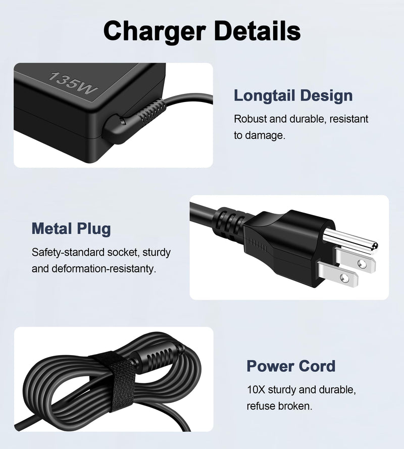 135W Charger Compatible with Lenovo ThinkPad Universal Thunderbolt 3 4 Dock Gen 1 2, Ultra/Pro Docking Station Power Cord, ideapad Gaming 3-15 L340/Yoga 9i Laptop Adapter ADL135NDC3A