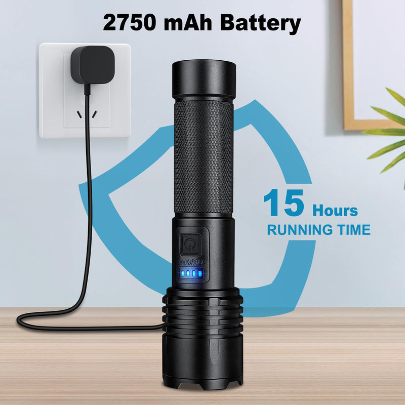 KINGCAESAR 3 Pack Rechargeable Flashlights 90,000 High Lumens, Super Bright LED Flash Light with 3 Light Modes, High Power Flashlight with Charging Cables, IPX7 Waterproof for Camping, Outdoor, Home