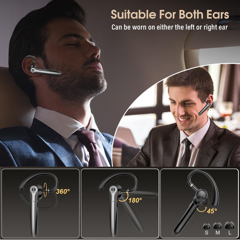 Atheewon Bluetooth Headset, Wireless Bluetooth Earpiece, Black | ENC Noise Canceling Mic, 120Hrs Talk, LED Display, IPX7, V5.4 Hand-Free Earphone for Business/Trucker/Driver