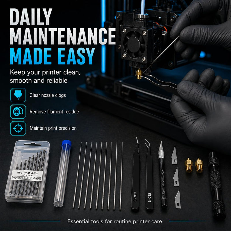 3D Printer Tool Kit Accessories - 58 Pcs Solve 99% Print Failures Clean Maint - with Scraper Brush Pliers Needles Cutter Pouch - for Unclog Nozzle Support Removal Model Finish - for All FDM Printers