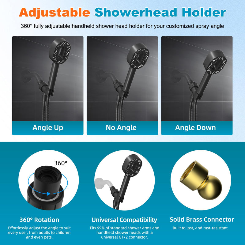 Hibbent Filtered Showerhead with handheld, High Pressure 5 Sprays Handheld Shower Head with Brass Holder & 71" Metal Hose, Water Softener for Hard Water-Remove Chlorine, Reduces Dry Itchy Skin, Black Showerhead with 1 Filter Matte Black