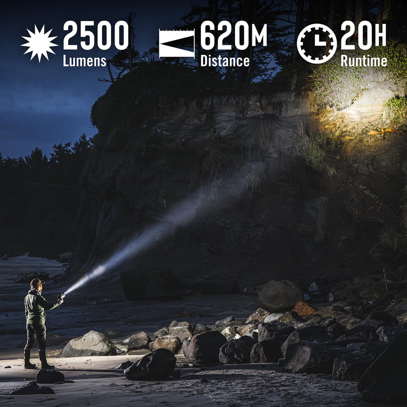 Coast LS20R 2500 Lumen Waterproof Rechargeable Spotlight, 1/4 Mile Rand, 20 Hour Runtime, Spot & Flood Beams, IP67, Floats in Water