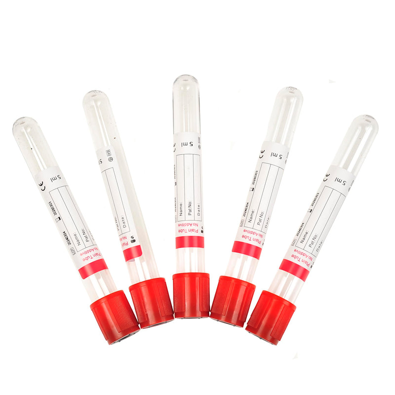 Veterinary Lab Vacuum Blood Collection Coagulation Tubes No Additive Tube Blood Collection Tube Pet Supplies, 5ml Red 100pcs 5 ML 100