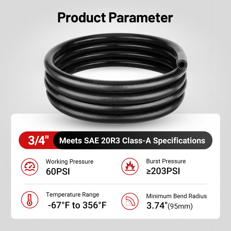 EVIL ENERGY 3/4" Silicone Heater Hose Radiator Coolant Hose Straight SAE J20R3 CLASS-A 60PSI 10FT Black 3/4 10FT