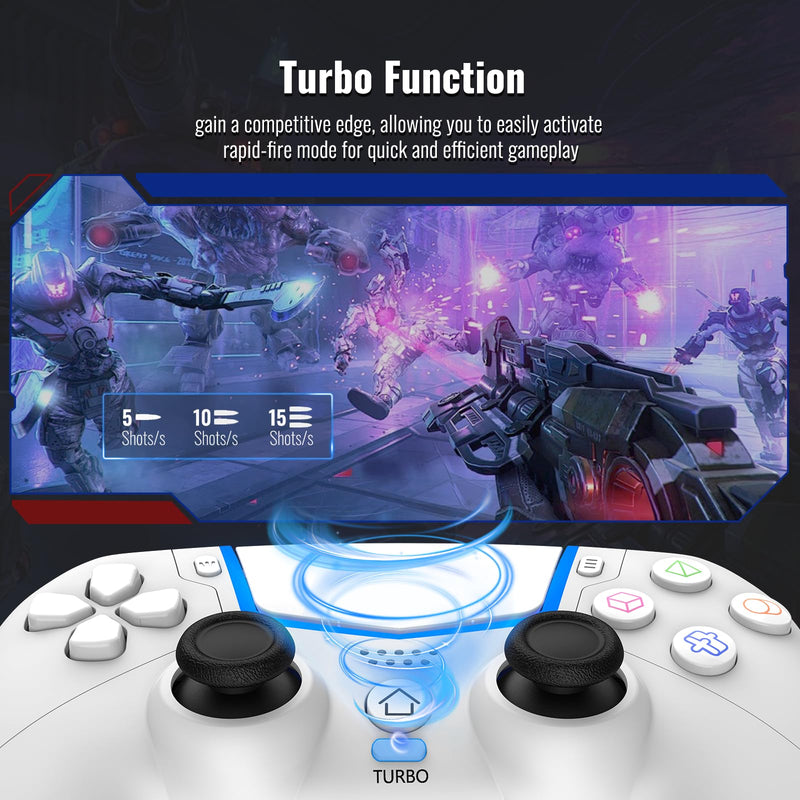 BETMI Wireless Controller for PS-5/Pro/Slim/PC with Hall Joysticks (White) | Bluetooth Gaming Controller with LED Channel Light/Turbo/6-Axis Gyro/Dual Vibration/Touchpad/3.5mm TRRS Audio Jack/Speaker