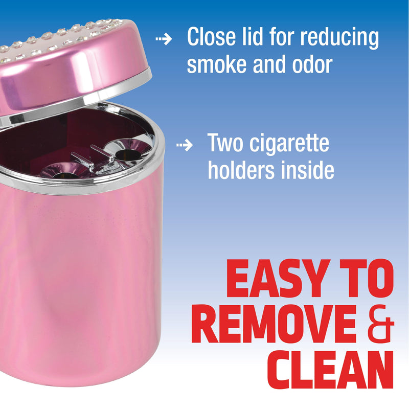 BBell Automotive 22-1-39268-8 Pink Diamond Ash Tray, Multi, One Size, Aluminum Canister with Sparkly Rhinestone Detail