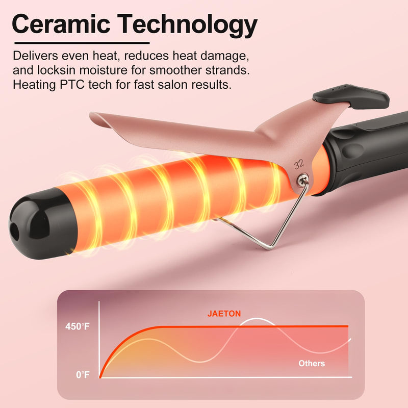  [AUSTRALIA] - JAETON Curling Tong, 32mm Ceramic Curling Iron Wand with LCD 100°C-230°C | Hair Curler for for Large Curls and Soft Waves, Fast Heat-Up, for Long & Medium Hair
