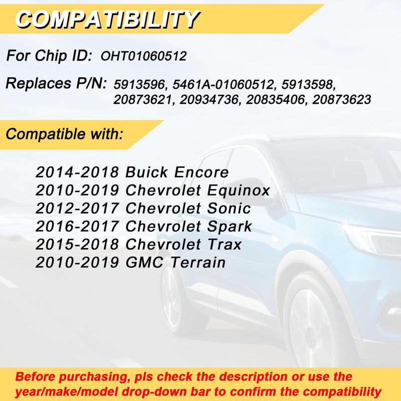Key Fob Replacement for 2010-2019 Chevrolet Equinox & GMC Terrain/ 12-17 Sonic/ 16-17 Spark/ 15-18 Trax/ 14-18 Buick Encore Car Keyless Entry Remote Control, OHT01060512, 3 Buttons, 2Pcs