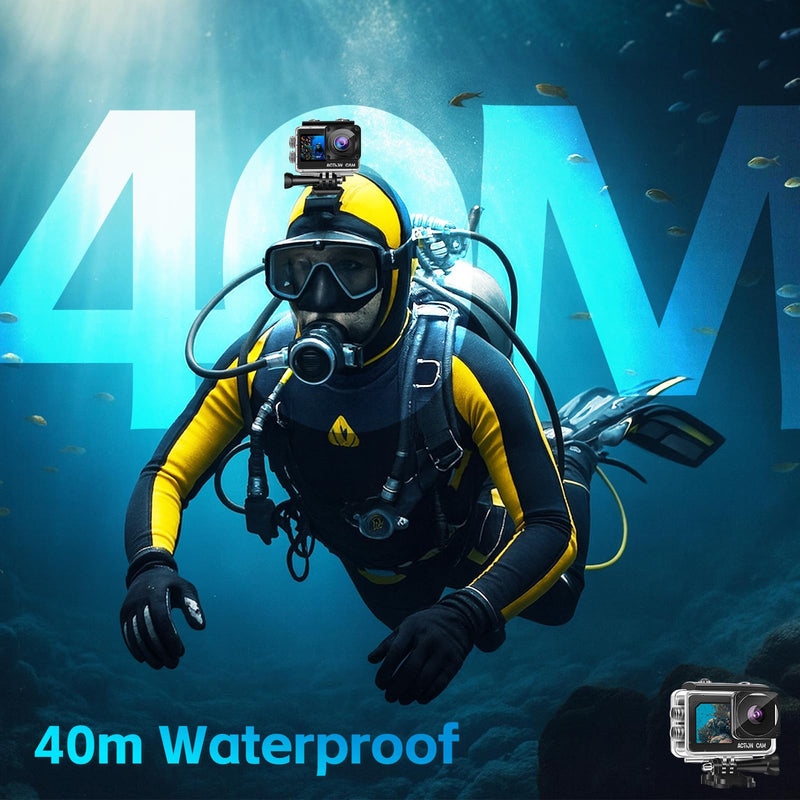 Dual Screen Action Camera, 1080P 16MP Waterproof Camera, Black | 40M Underwater Camera, with 2x1050mAh Batteries, 16GB Card & Full Accessories for Helmet, Bicycle,etc. 16.0 GB