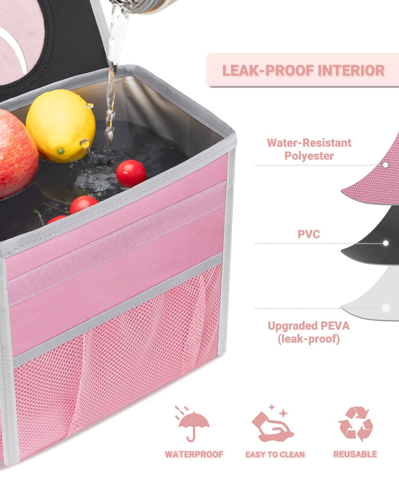 Capolo Car Trash Can with Lid, Leakproof Car Trash Bag Hanging Waterproof Automotive Garbage Can with Storage Pockets Mini Vehicle Trash Bin for Back/Front Seat(Pink,2.5 Gallon) 2.5 Gallons Pink