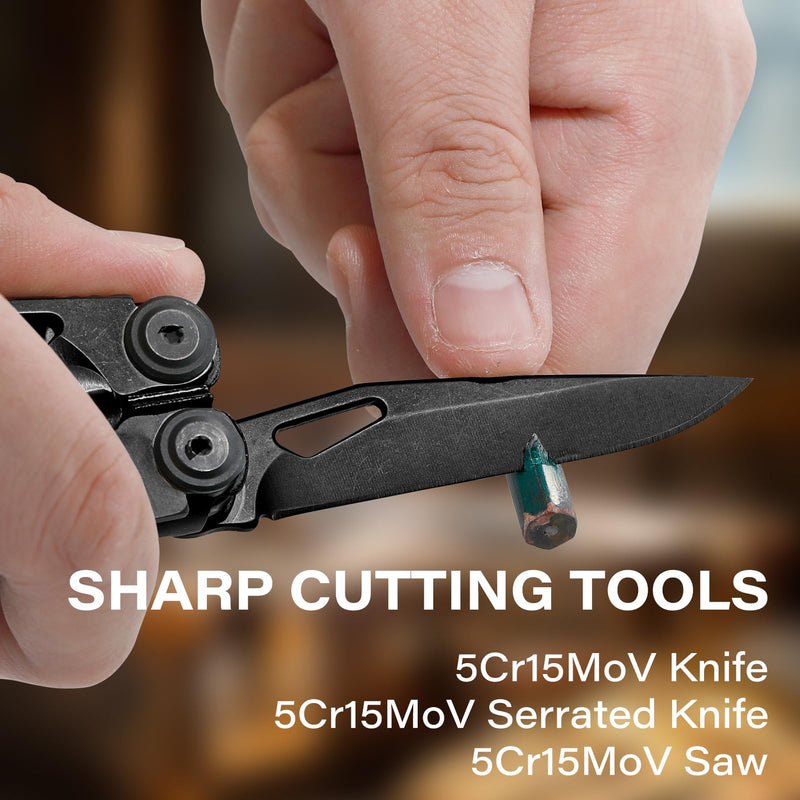 21-in-1 Scissors & Pliers Multitool w/Tungsten Cutters, Self-Locking | Durable Heavy-duty EDC Kit for Camping, Repair, DIY & Outdoor Survival, Nylon Pouch (Black) Black w/ Tungsten-21 in 1