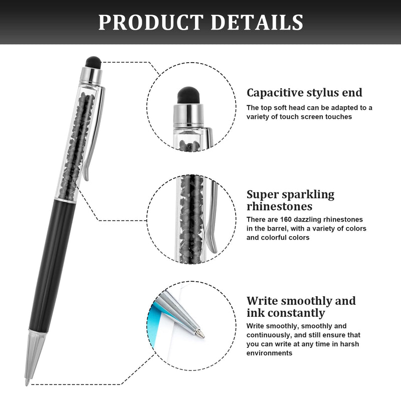 Crystal Stylus Pen, 2 in 1 Twist Ballpoint Pen and Capacitive Touchscreen Writing Tool for Phones, Tablets and Touch Screens, Black