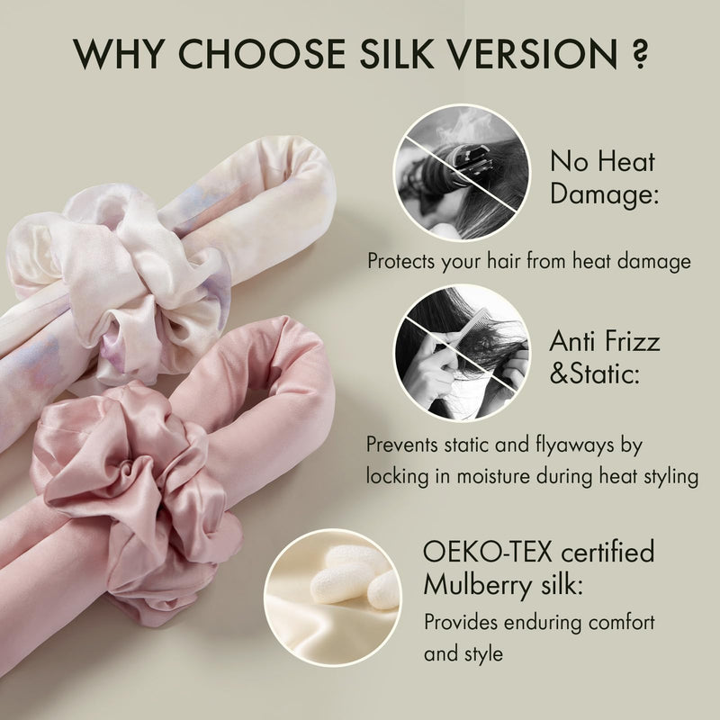 LILYSILK Women 100% Silk Heatless Hair Curler 3pc Set Silk Filled Hair Roller Rods with Adjustable Bowknot Tie Frizz-free Overnight(Rosy Pink) Rosy Pink