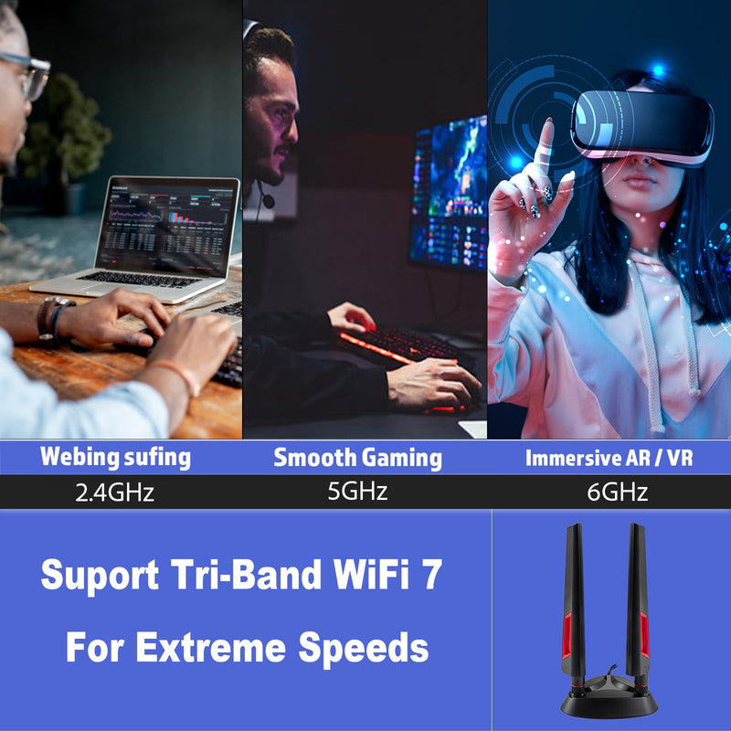 WiFi 7 Antenna Magnetic Base 9dBi Antenna with RP-SMA Male Connector for WiFi 7 Router PC Desktop Computer PCI-E Card Asus Gigabyte Gaming Motherboard, Eifagur Wifi 7 Antenna