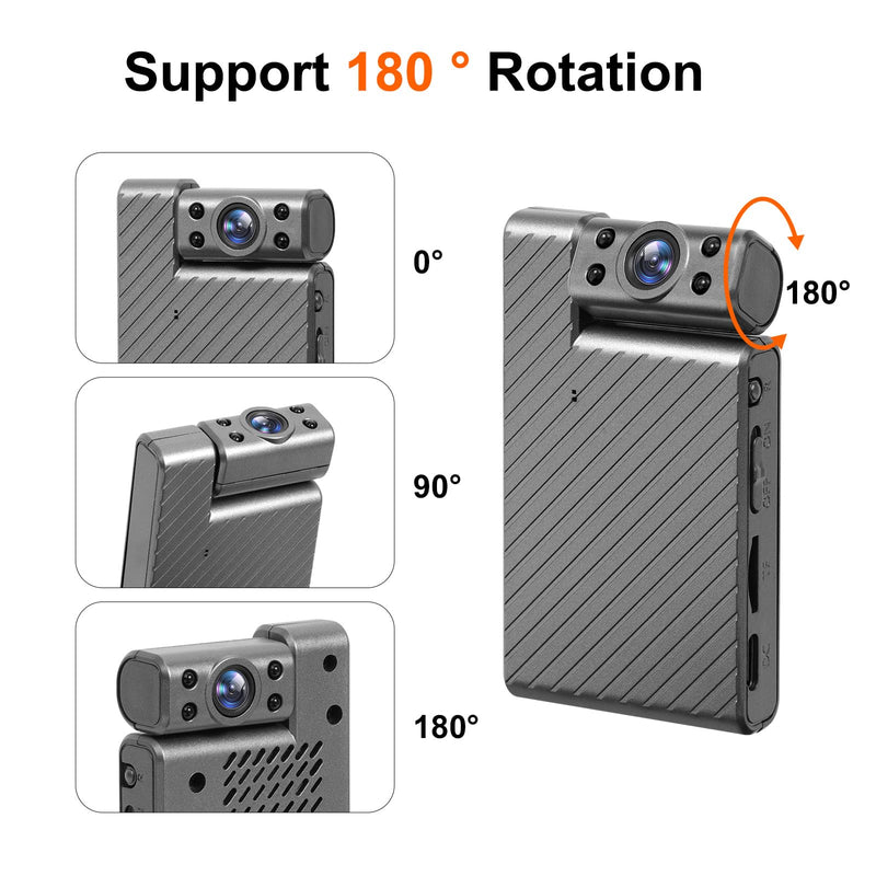 Mini Wireless Camera HD 180° Rotating Cameras Smallest WiFi Security Camara, Portable Nanny Cam Night Vision Tiny Rotatable Cams for Home Room Office Indoor Outdoor (Silver) Silver