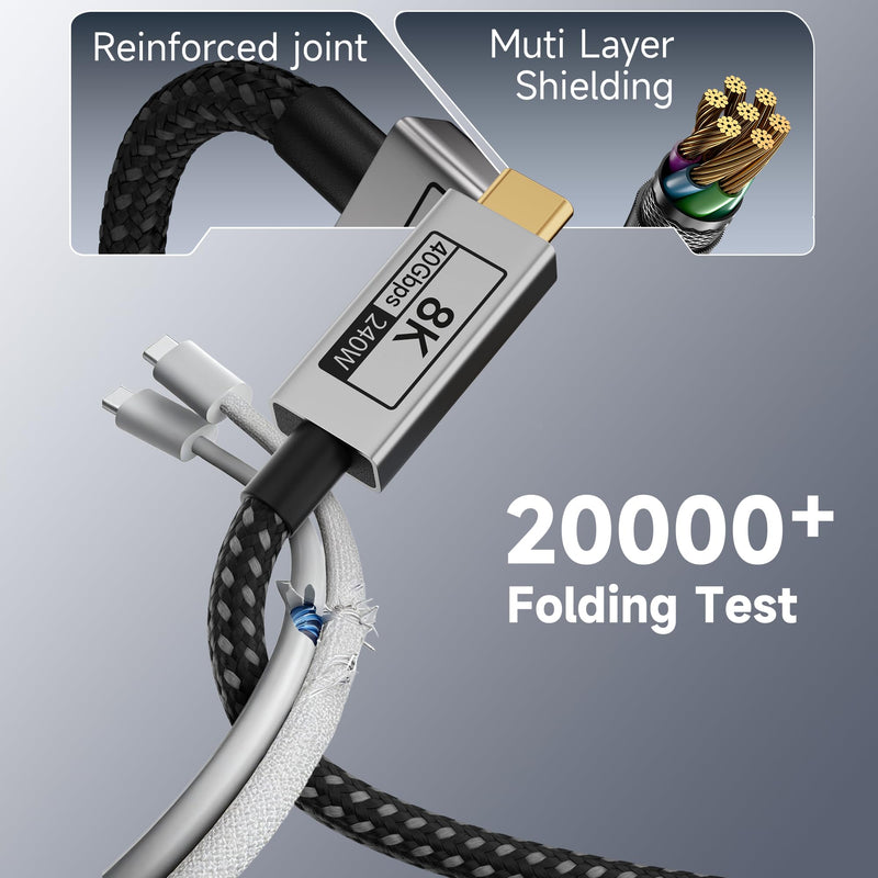 Long USB C Extension Cable 10FT Compatible with Thunderbolt 5,40Gbps Data & 240W Charging, 8K@120Hz Video for Display, Type C Male to Female Extender for Thunderbolt 4/3 /SSD/USB Hub/Dock