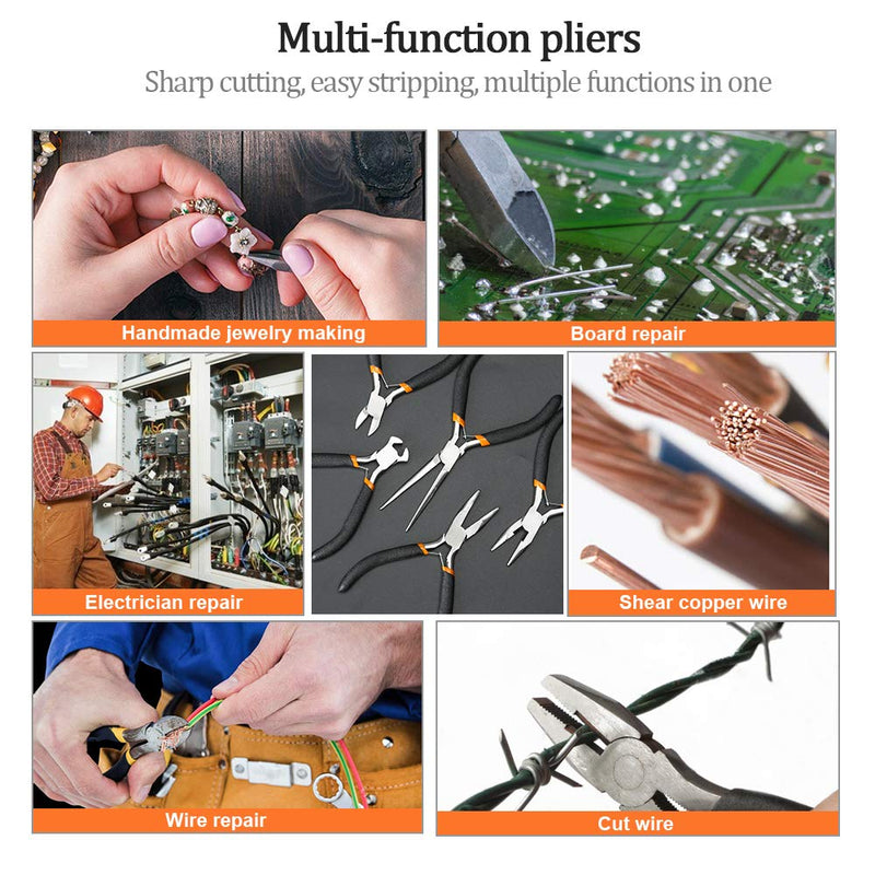 SOONAN 5 Pieces Mini Pliers, Long Lasting Tool Set Cable Cutters – Long Needle Nose, Long Nose, Nipper Bent Nose, End Cutting, Diagonal Cutting, Precision Pliers Set 5 Pieces， Black