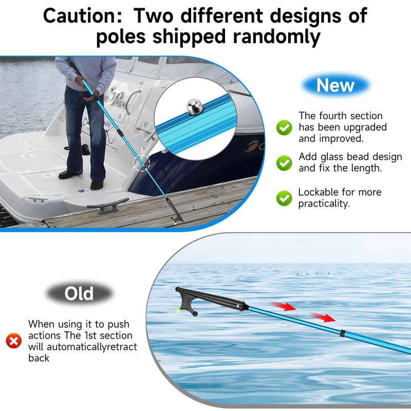 SANLIKE Telescopic Boat Hook for Docking, Extendable Marine Docking Pole with Luminous Design, Rust-Resistant Aluminum, Non-Slip Handle, Lightweight Boat Accessories for Kayak Fishing Pontoon blue