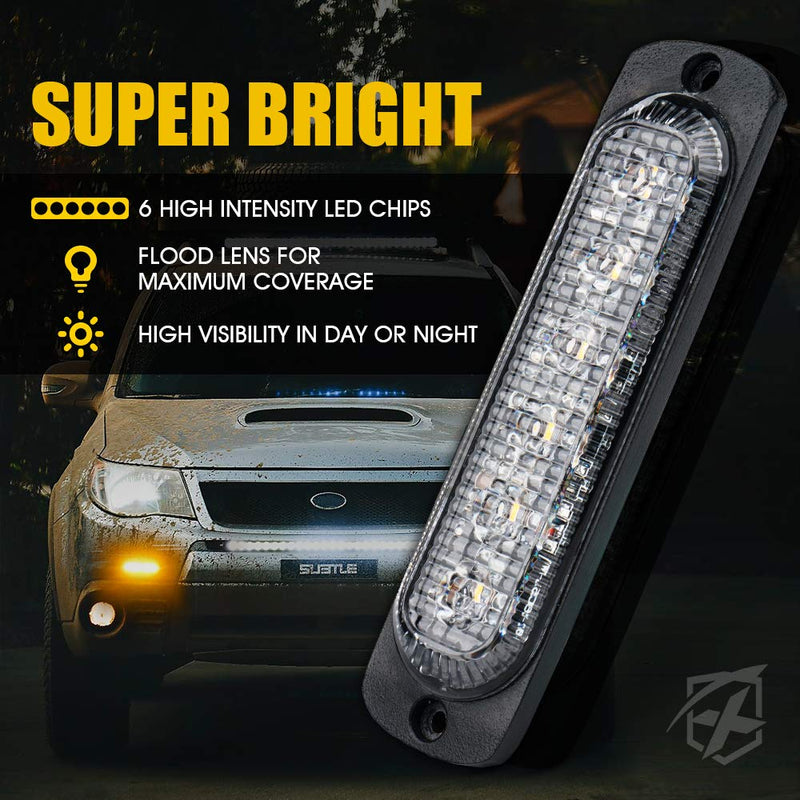 Xprite 4pcs LED Emergency Strobe Lights, Amber 6- LED Surface Mount Flashing Strobe Lights, Sync Feature Ultra Slim Grill Lights for Off-Road Vehicles ATV SUV Trucks Cars Amber-4