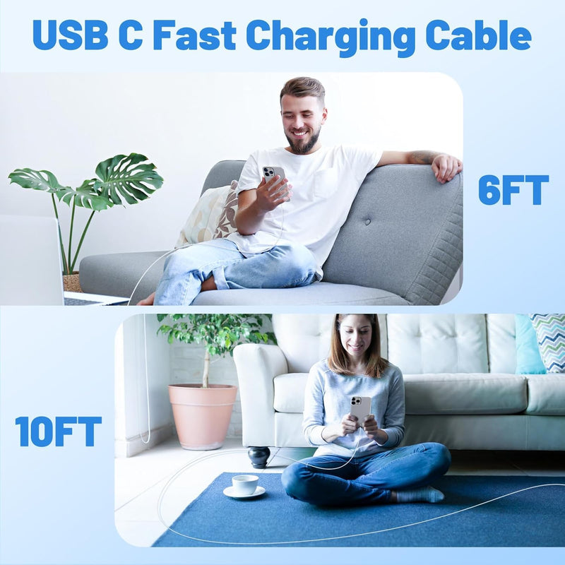 2Pack 20W New Braided USB C to Lightning Cable for iPhone14/13/12 Fast Charger Cord 6FT+10FT [Apple MFi Certified],iPhone Charger Fast Charging Apple Charging Cord for iPhone14 13 12 11 Pro Max White