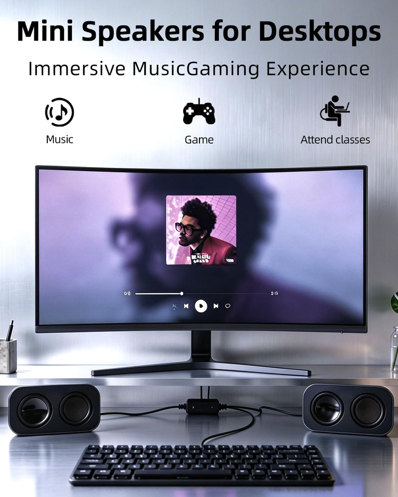 GELRHONR Computer Speakers for Desktop PC, 2×3W Small Stereo Speakers,USB Powered with 3.5mm Aux and Volume Control,Plug and Play for Laptop,Tablet 1.2M,Grey