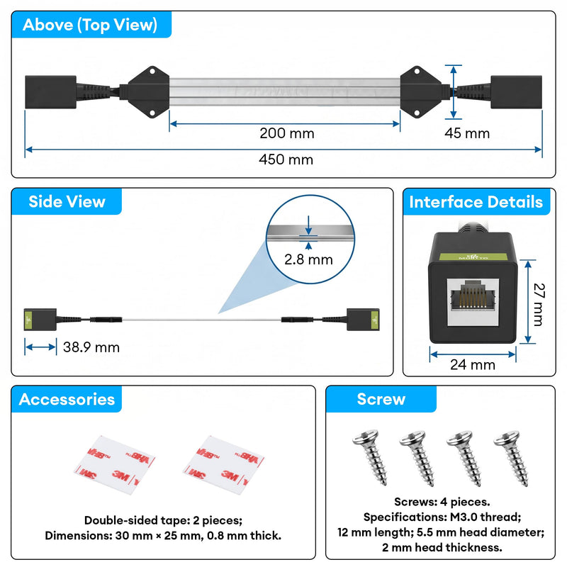 Molltto Ethernet Window Pass Through Cable, CAT6A No Drill RJ45 Coupler | Ultra Thin Flat LAN Extension Cord for Starlink, Router, POE Security Camera, CAT6, CAT7, CAT8 Black