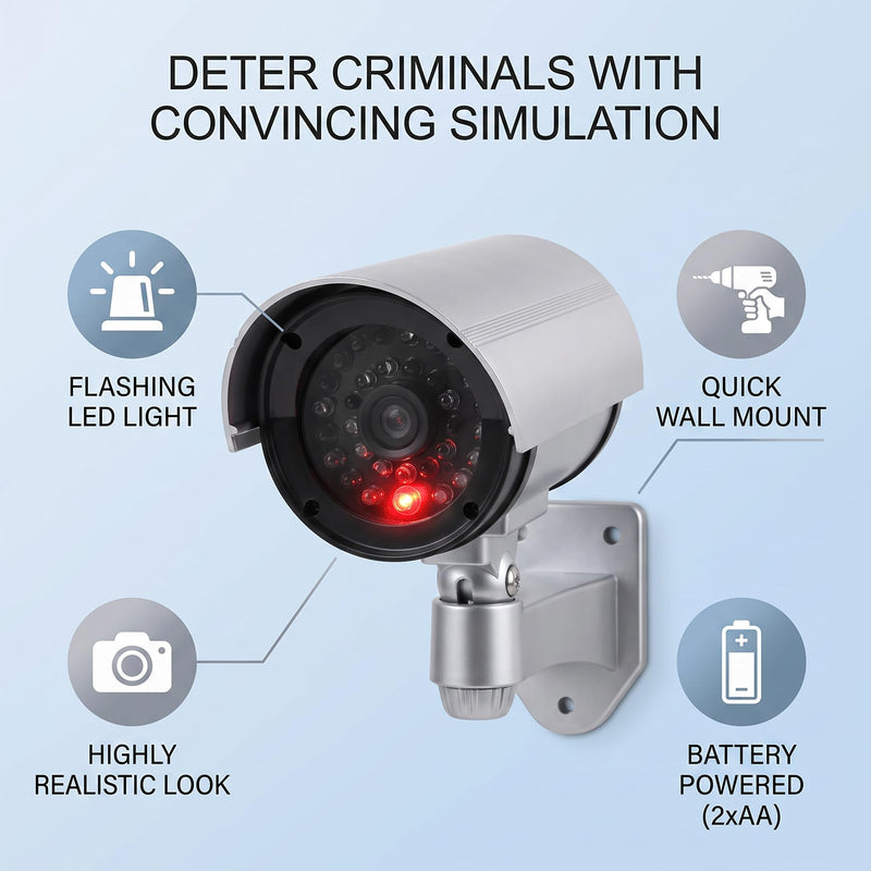 SUNGOOYUE Fake Security Camera Engineering Plastic Dummy Security Camera with Flashing Red LED Rotatable 0 to 90 and 360 Bracket Easy Install for Home Office Shop Garden Outdoor