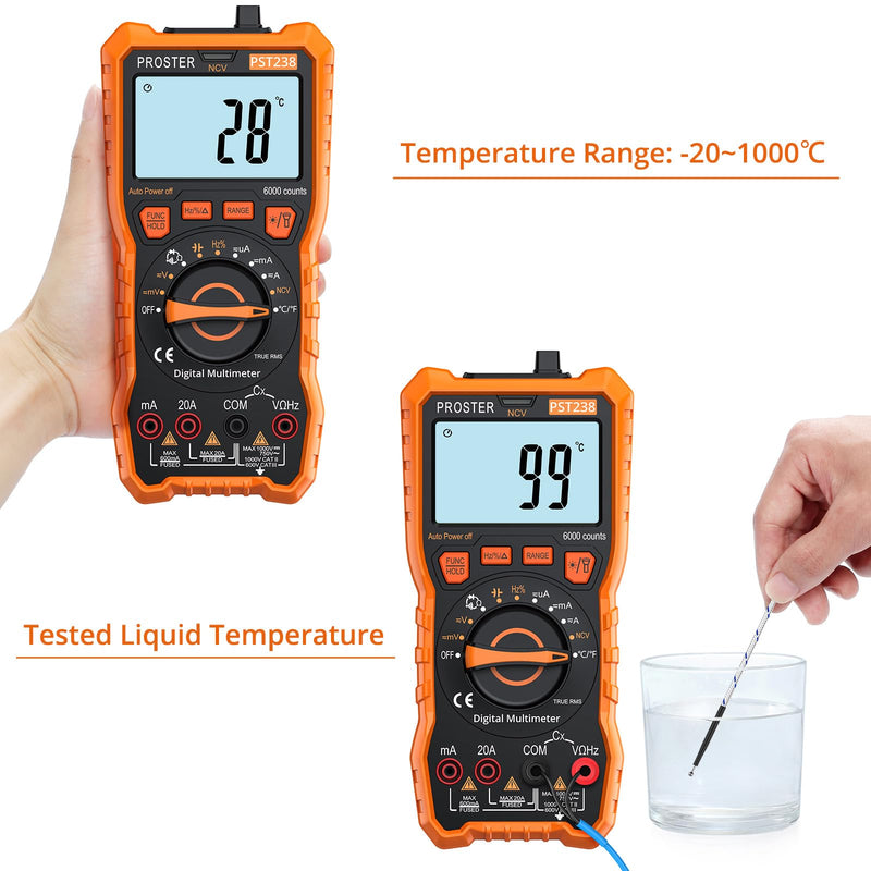 Proster Digital Multimeter 6000 Count - TRMS Voltmeter Multimetro Digital Auto Range Multimeter Tester, NCV Detector DC AC Voltage Current Meter Updated 6000 Count