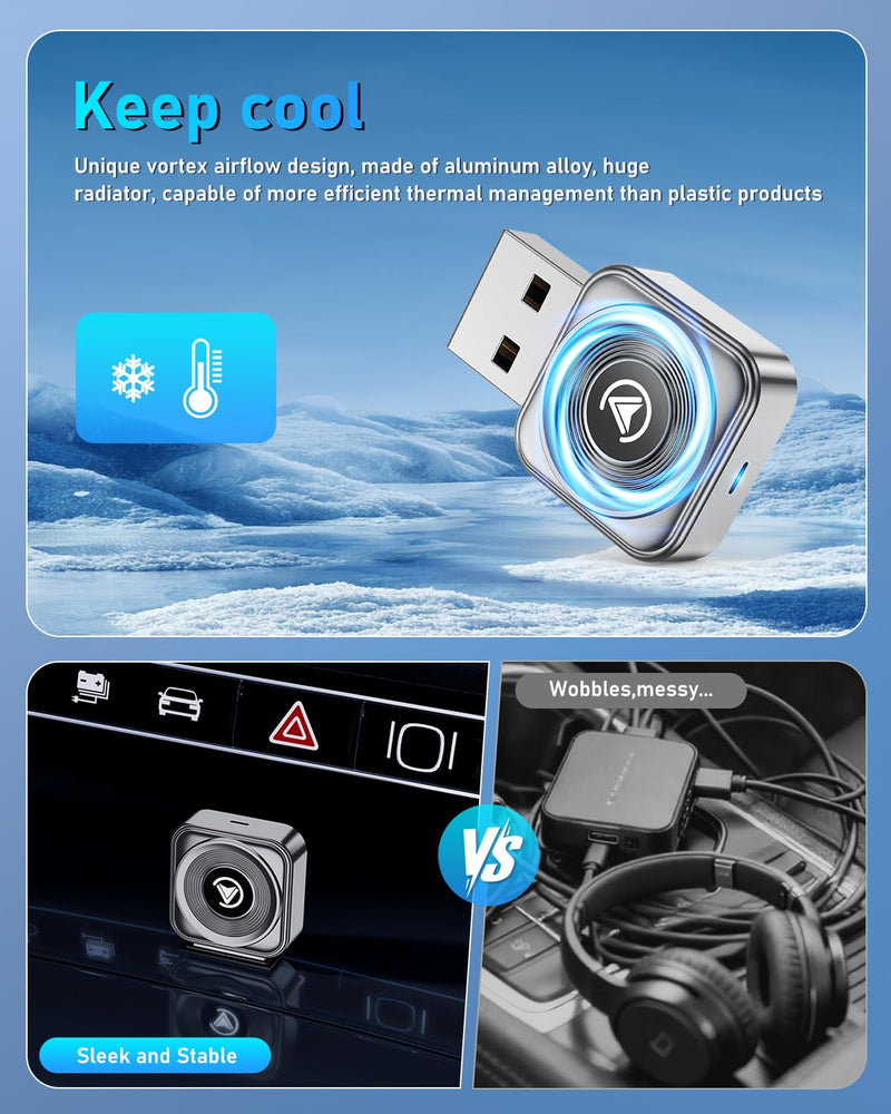 Wireless CarPlay Adapter—Ultra Mini(60% Reduced Size),2026 2-in-1 Android Auto Adapter, 3X Automatic Connection Navigation, Plug and Play, Compatible with iOS 10+, Android 11+