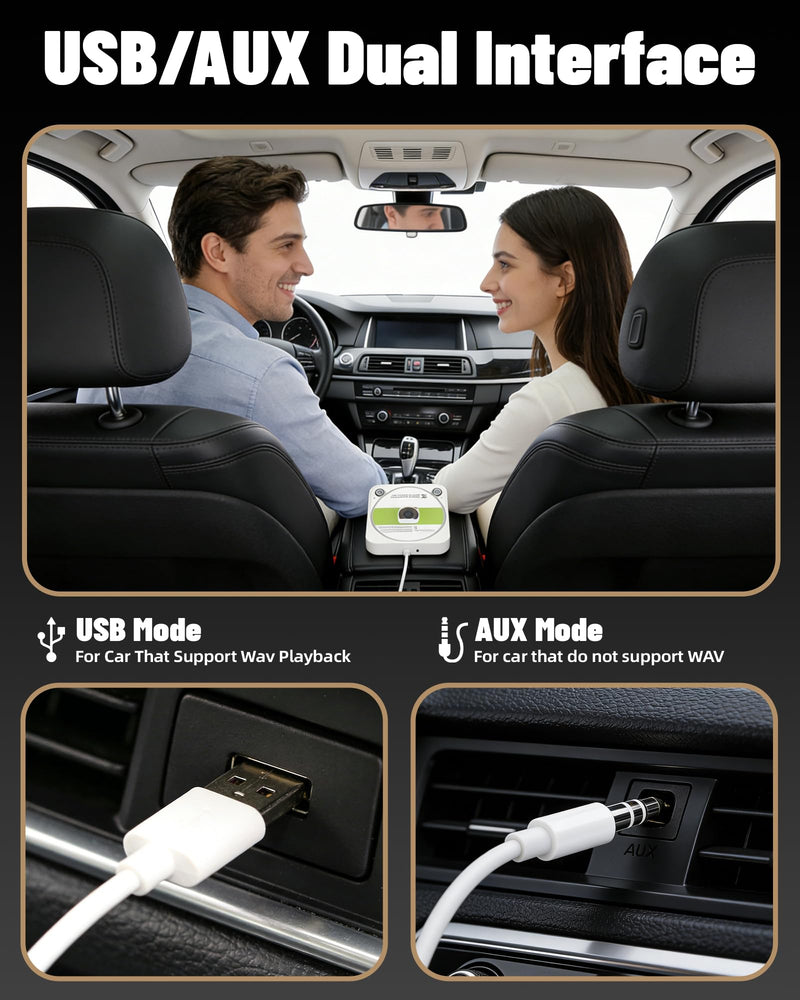 Portable CD Player for Car, Plug and Play with USB/AUX Port | External CD Player Compatible with Car Stereo, Laptop, TV, Computer and Android 4.4 and Above Navigation(White)