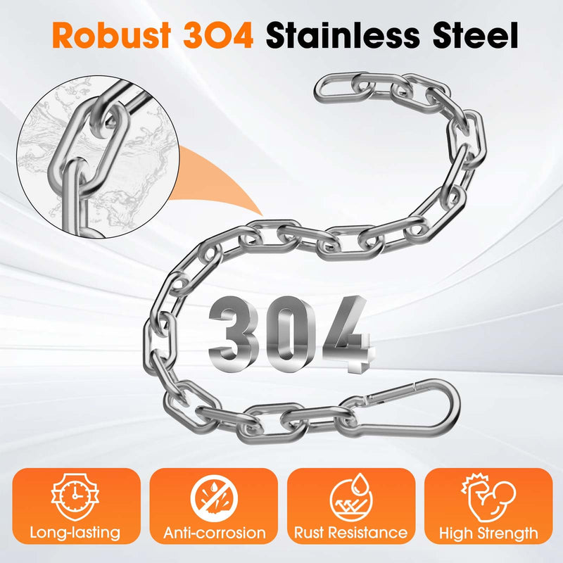 Gate Chain Lock, 23.6 Inch 304 Stainless Steel Chain Fence Gate Latch with Carabiner, Outdoor Hardware Lock Chain for Yards, Pet Cages, Horse Goat Dog Stall Barn and Fence Gates (Silver Dia 5mm-2Pcs) Silver Dia 5mm-2Pcs